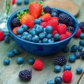 blueberries and strawberries in a bowl.